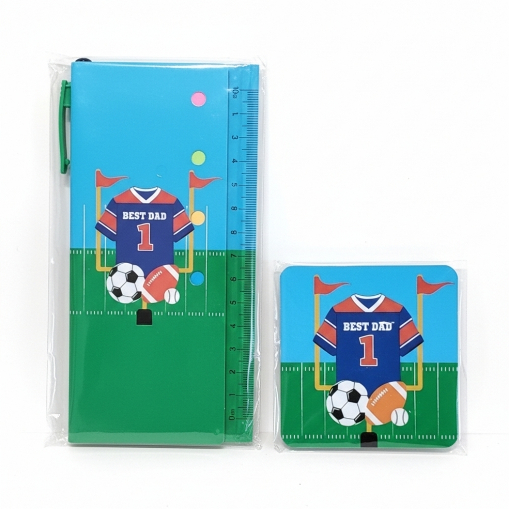Best Dad Sports Theme 3pc Stationery Set (Sticky Notes, Pen, & Magnet) NIP 🐈